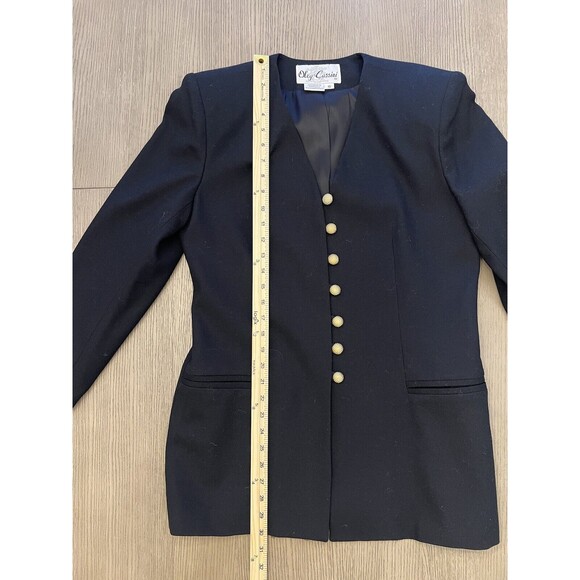 Vintage Oleg Cassini Blazer 100% Wool Black Gold Buttons Size 10 - Picture 11 of 12